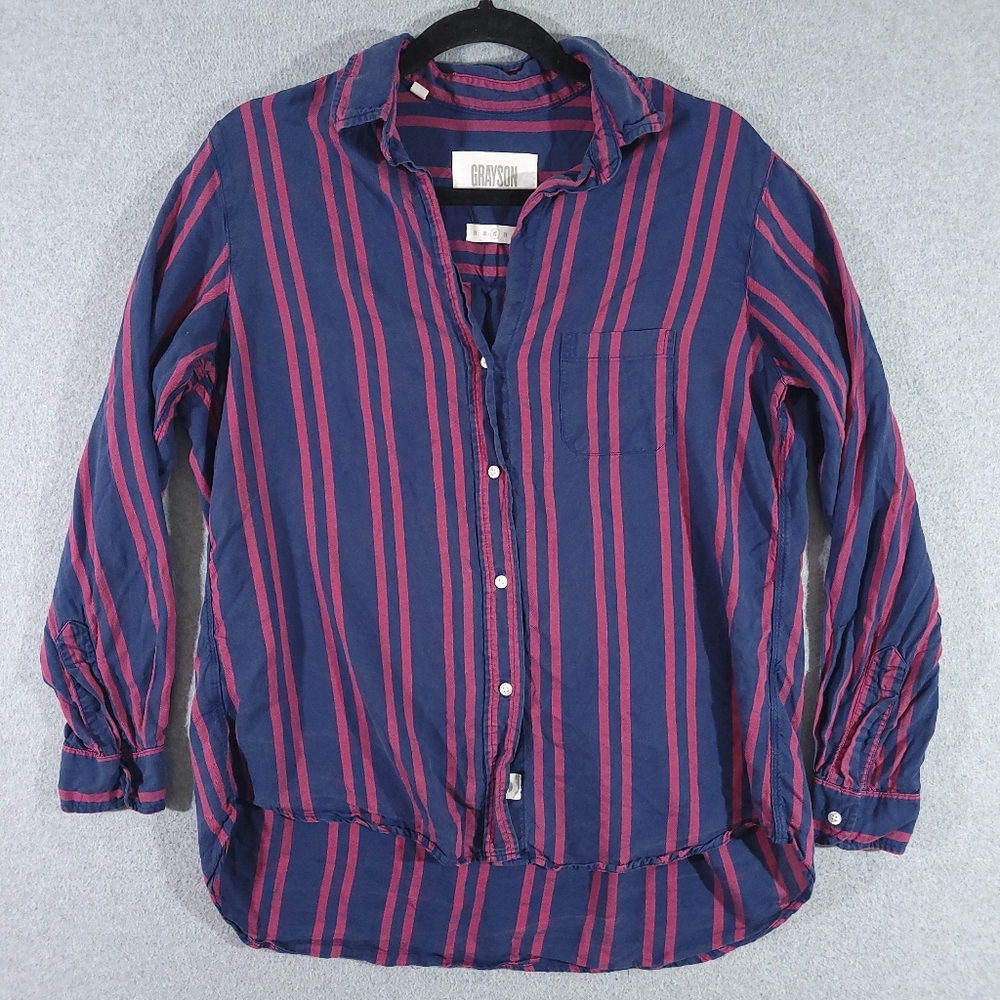Grayson The Hero Button Up Long Sleeve Shirt Size 3 US Medium Stripes Lyocell